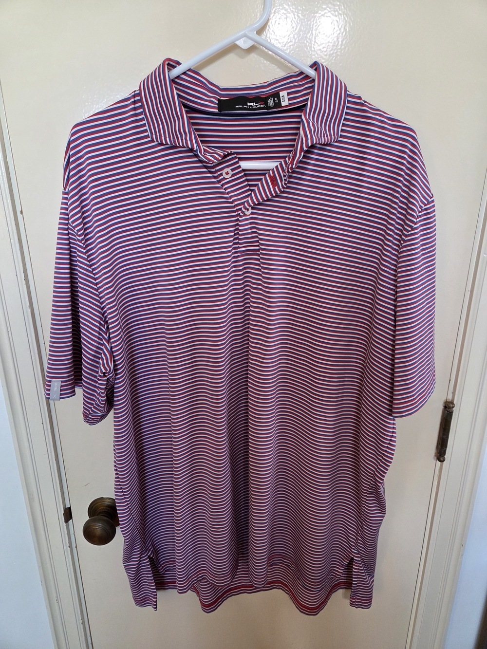 Ralph Lauren Men’s Size XL Red, Blue, and White Striped Polo Shirt